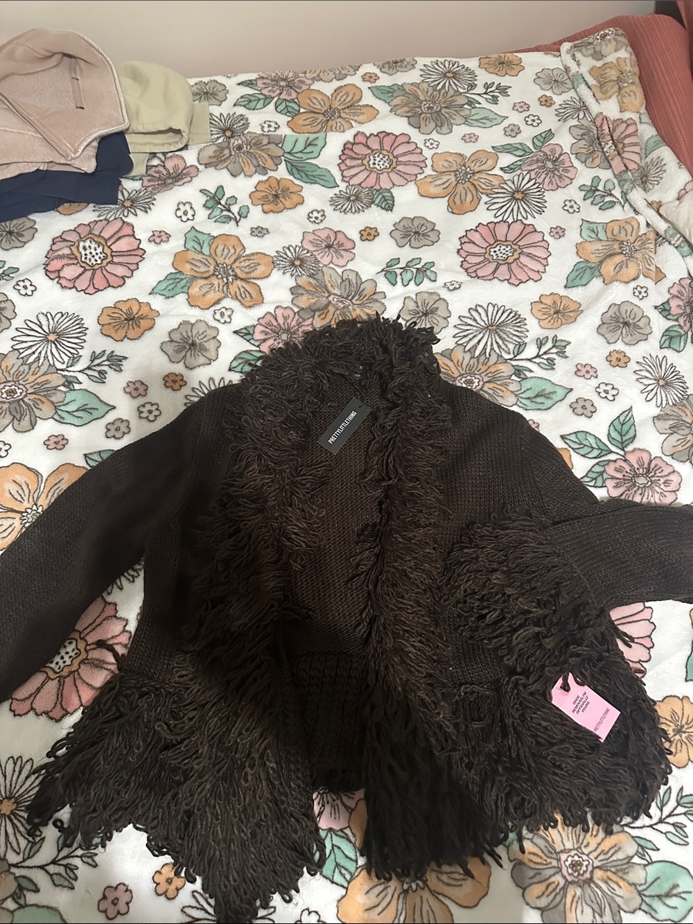 PrettyLittleThing Dark Brown Fringed Knit Cardigan